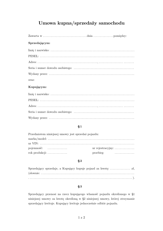 Umowa kupna/sprzedaży pojazdu - WZÓR PDF - IPAPIERY.PL.
