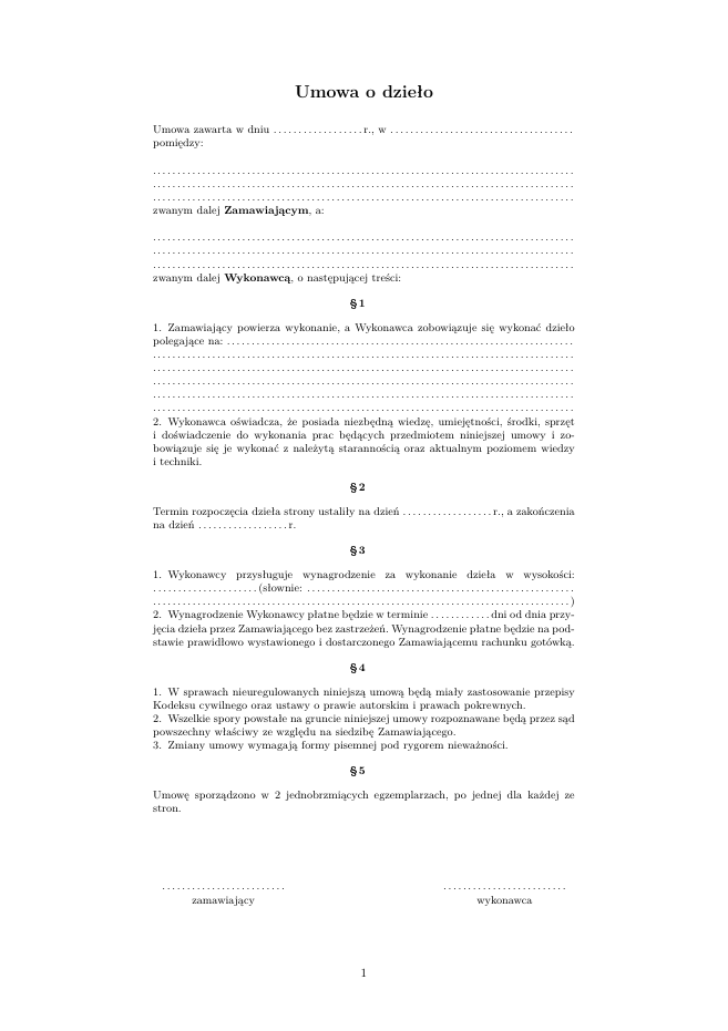 Umowa o dzieło - WZÓR PDF - IPAPIERY.PL.
