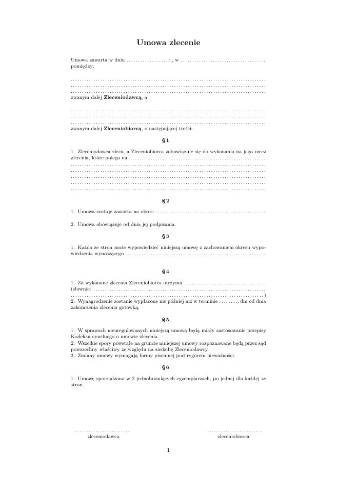 Umowa zlecenie - WZÓR PDF - IPAPIERY.PL.